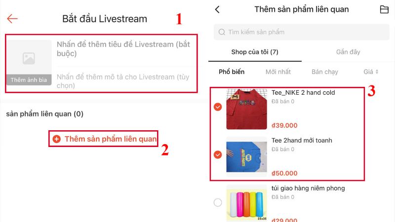 Thêm sản phẩm vào livestream